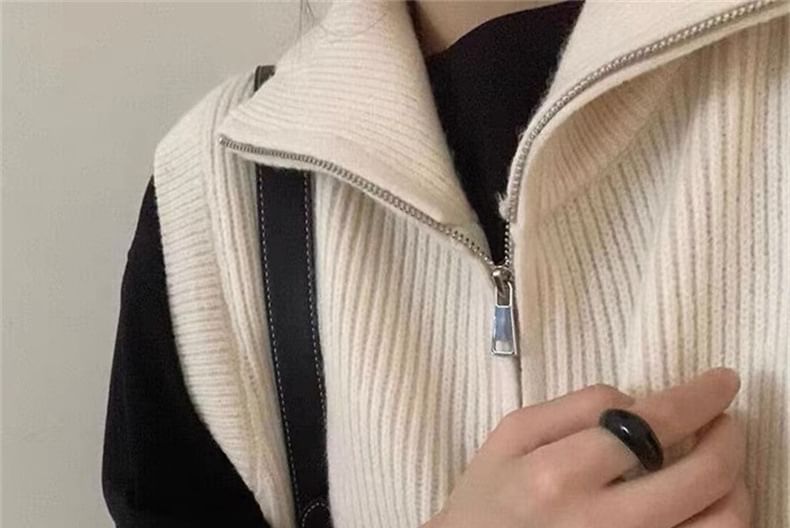aistera - Vest met geribbelde rits en opstaande kraag