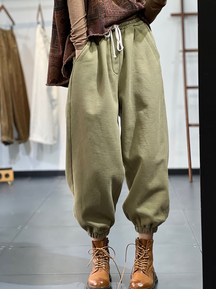 ZIMO - Effen cropped harembroek met trekkoordtaille