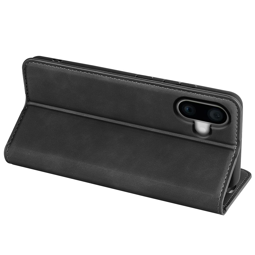 iPhone 16 Vintage Leder Tasche Flip Cover Fashion Design - Schwarz
