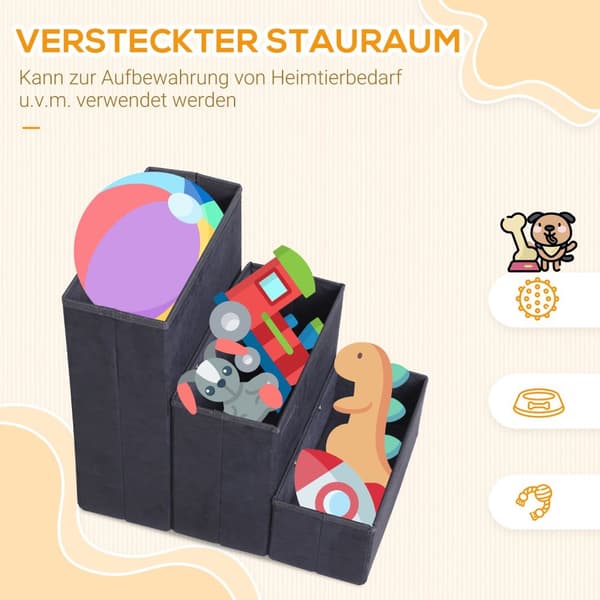 Pet Stairs Sammenleggbare Kattetrapper/Hundetrapper Med 3 Trinn Og Oppbevaringsplass, For Katter Og Hunder, Mdf, Svart, 40X54X48Cm