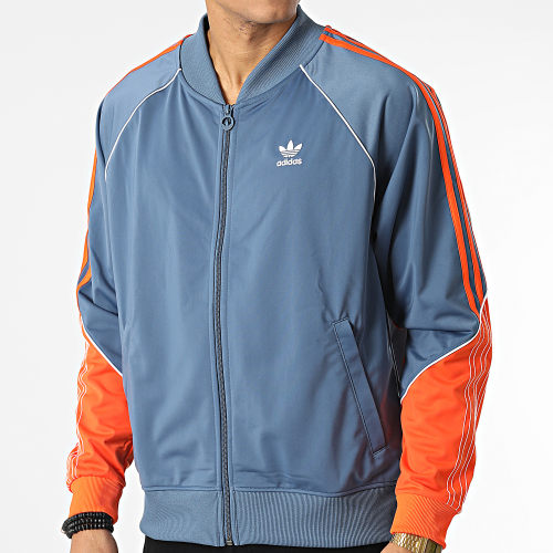 Veste Zippée A Bandes HI3003 Bleu Orange