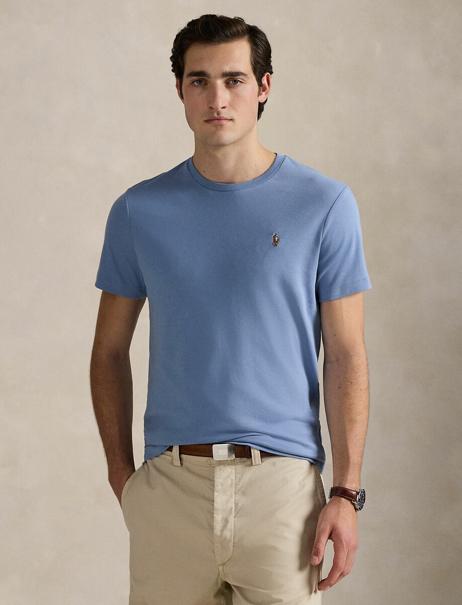 POLO RALPH LAUREN<br>Camiseta reta com gola redonda em malha interlock