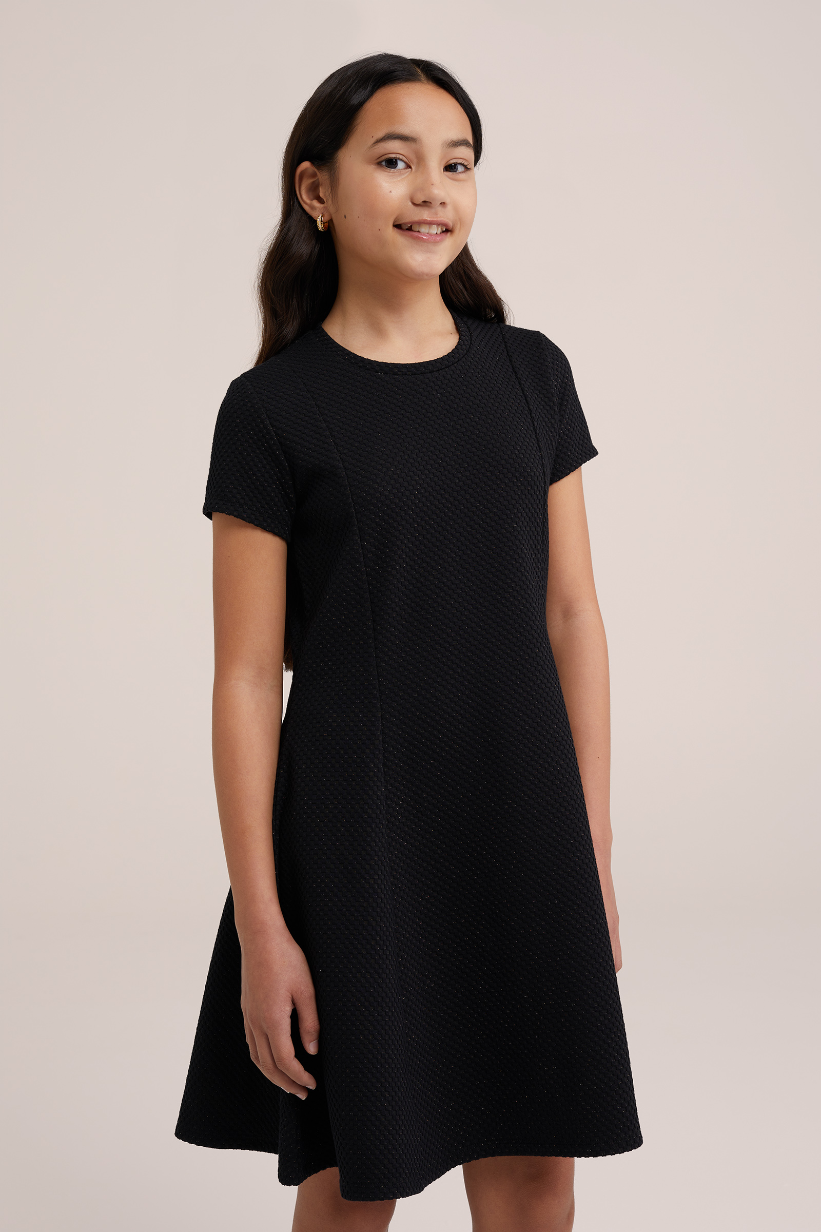 Meisjes jurk met structuur WE Fashion Zwart