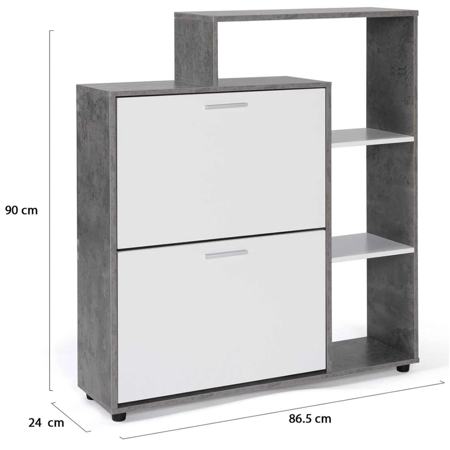 Meuble à chaussures 12 paires KLARK effet béton 2 portes blanches avec étagère