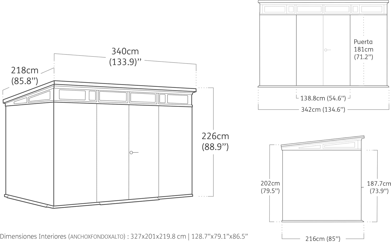 Keter Gerätehaus Oakland 754, Grau, 4,3m³, Außenmaße B/T/H: 229,6 x 124,8 x 253 cm, Duotech Struktur, wetterfest, Doppeltür, Oberlicht und Fenster, strapazierfähiger Schwerlastboden