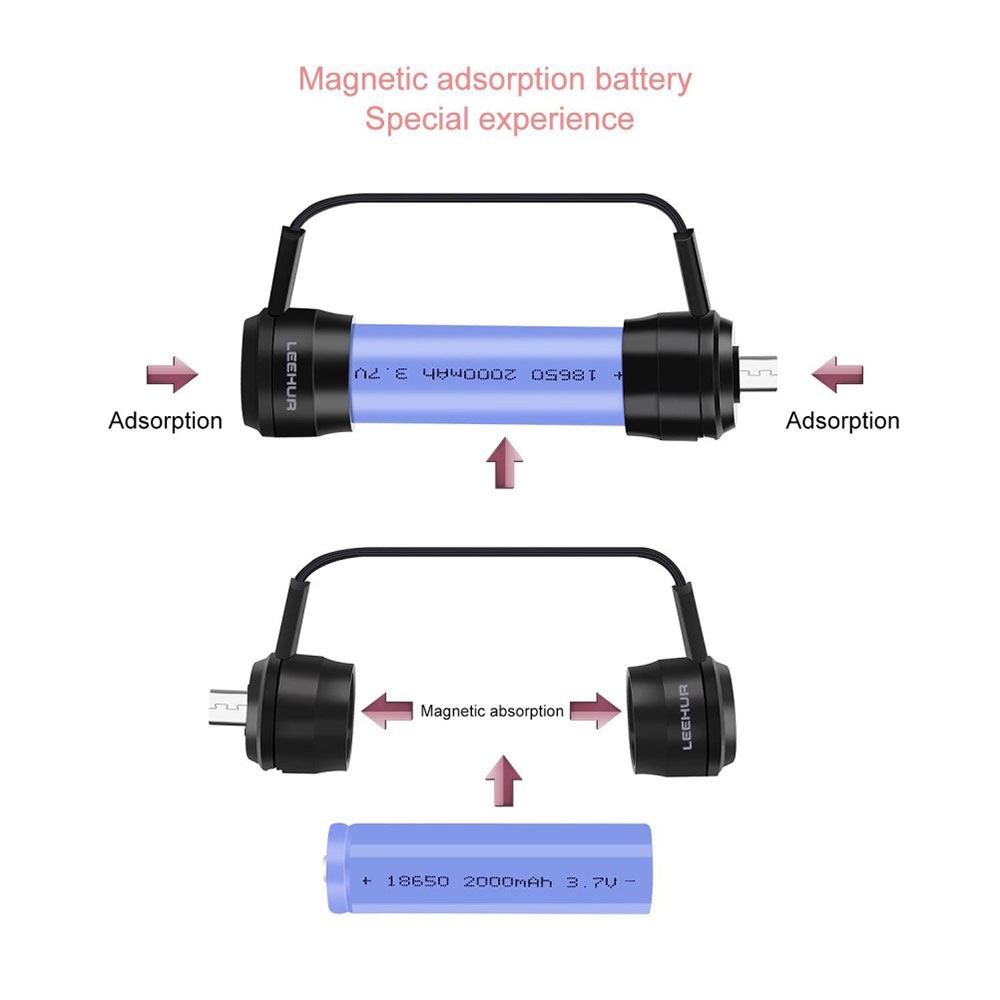 Magnet Ladeadapter Akku (18650) USB Ladegerät   Micro USB Notfall Powerbank (2000mAh) - Schwarz