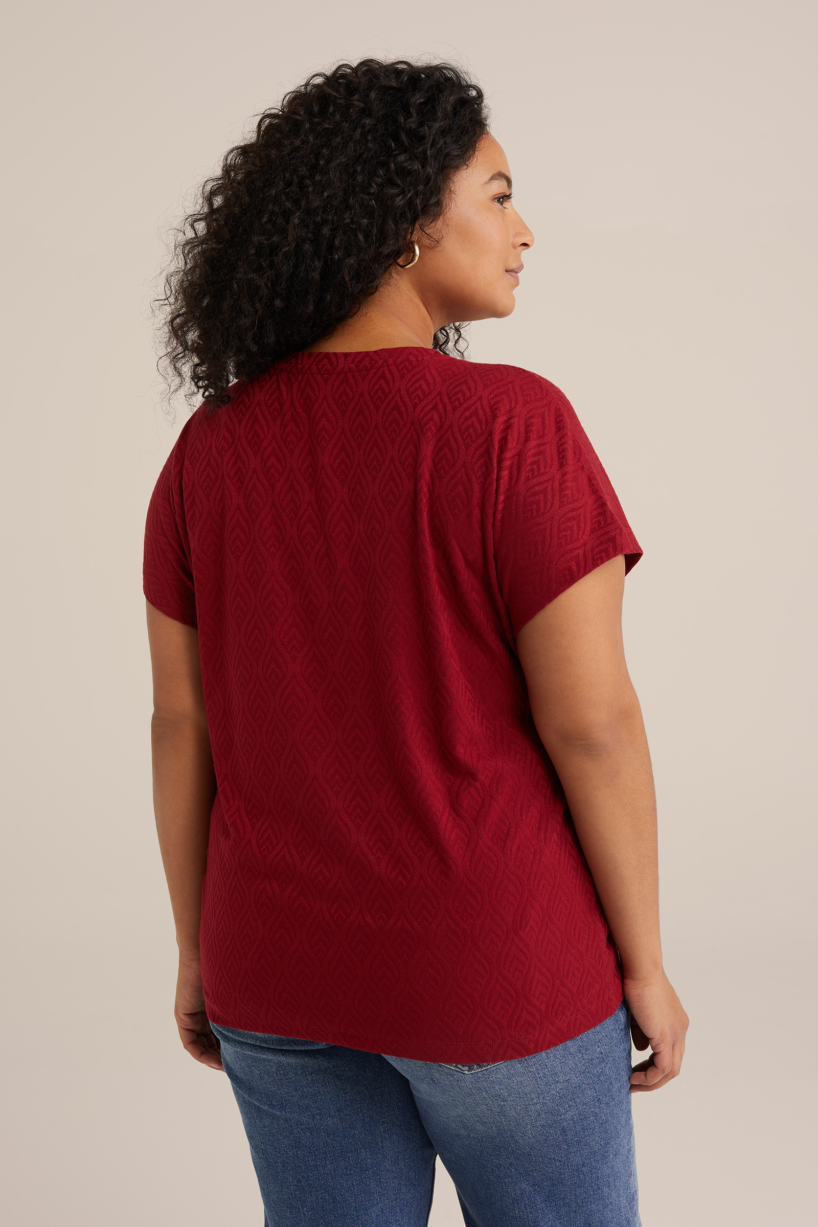 T-shirt met jacquard-dessin - Curve WE Fashion Bordeauxrood