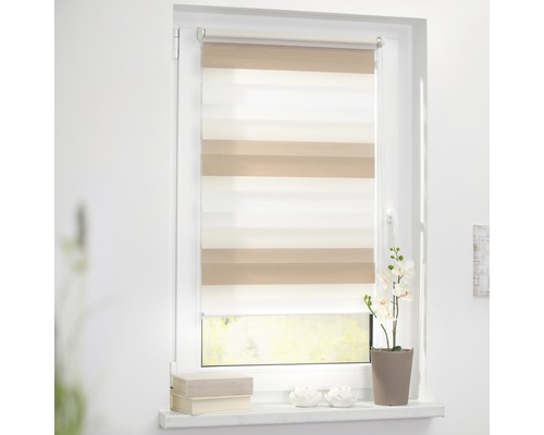 Lichtblick dubbel rolgordijn, zonder boren, crème-bruin-wit, 45x150 cm, inclusief klembeugels