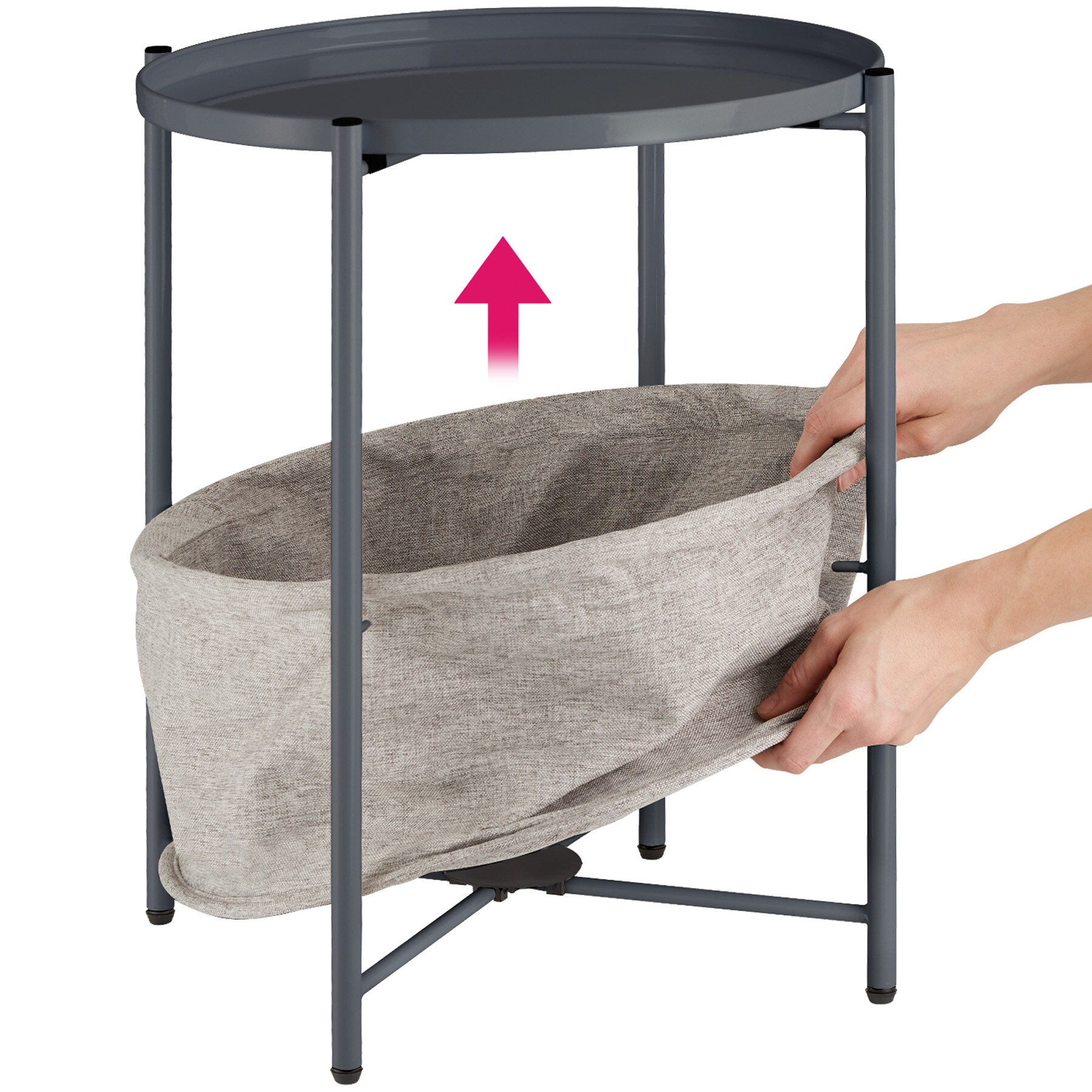 tectake® Beistelltisch, Stahl und Polyester, geräumiger Korb, 45,5 x 45,5 x 53 cm