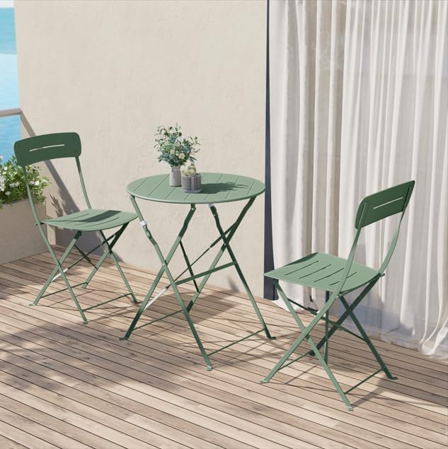 Grand patio Bistrotisch mit 2 Stühlen, Balkonmöbel Set 3 Teilig, Terrassenmöbel Wetterfest, Bistro Set, Balkon Garten Möbel Set für Kleinen Balkon (grün)