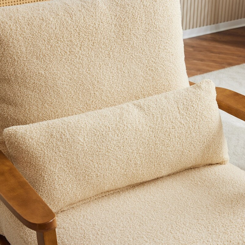 Upholstered Linen Blend Accent Chair with Wooden Legs and One Pillow Beige
