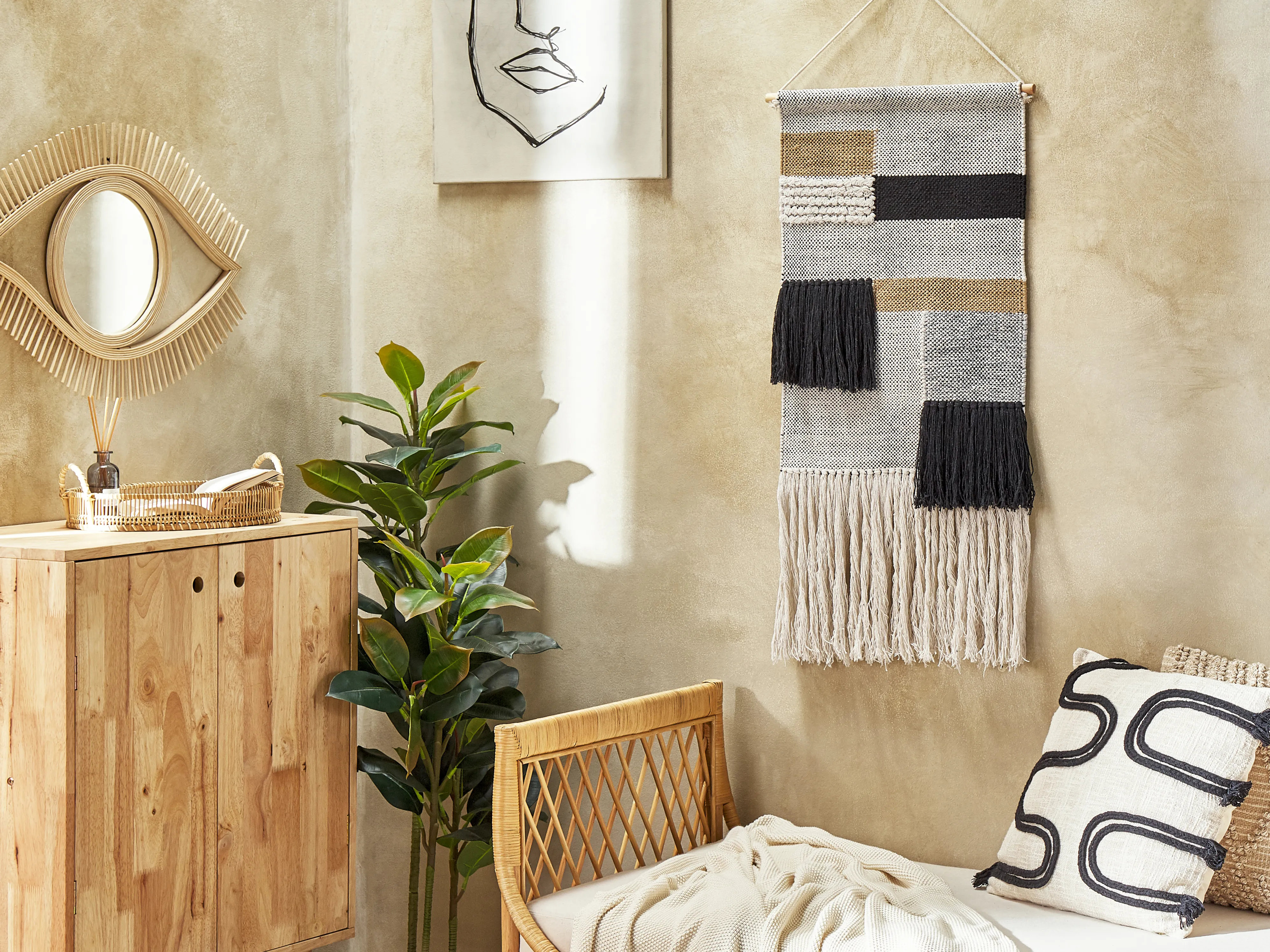 Stoffen wanddecoratie HANGU Katoen 114 cm Beige