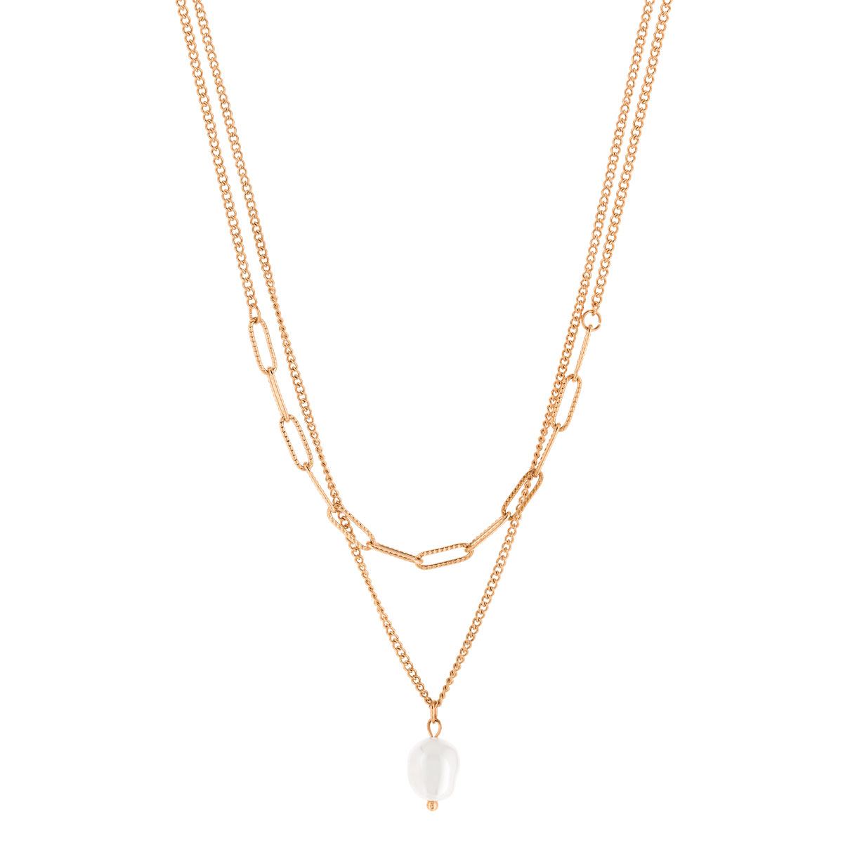 Collier acier rose perle imitation 48 cm