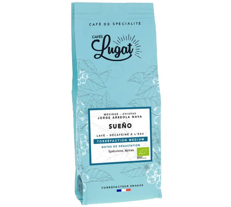 Café moulu bio pour cafetière italienne : Mexique - Sueño - Décaféiné à l'eau - 250g - Cafés Lugat