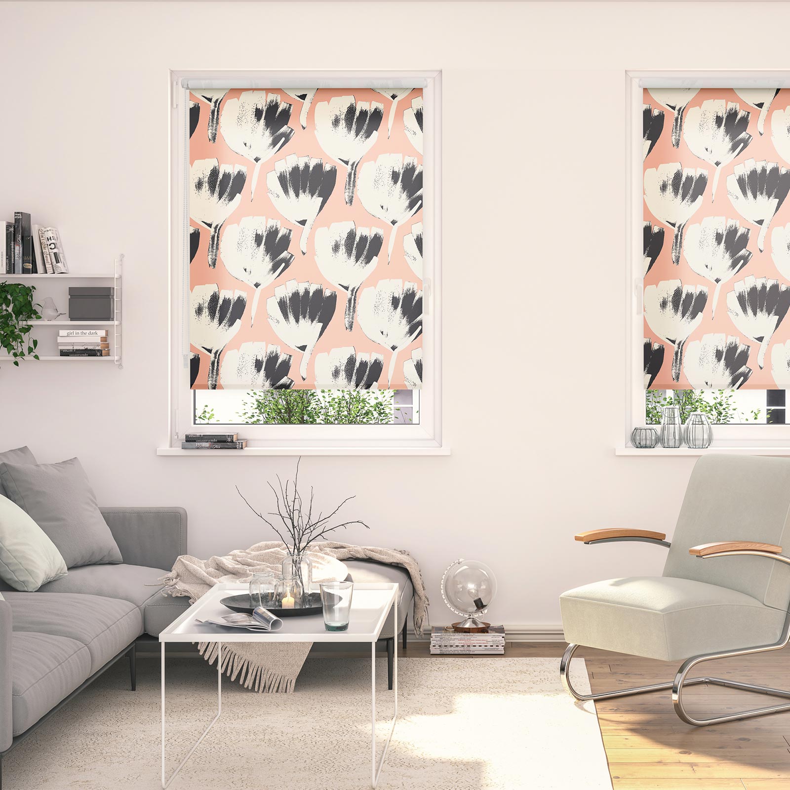 LICHTBLICK Rollo Klemmfix JUMBO FLOWERS ON SALMON - rot-weiß - 45x150 cm