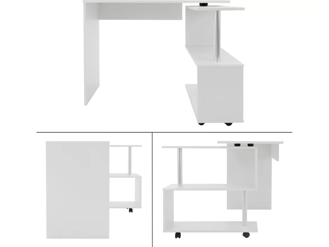 Bureau en angle blanc table de travail pivotant 90° ML-DESIGN