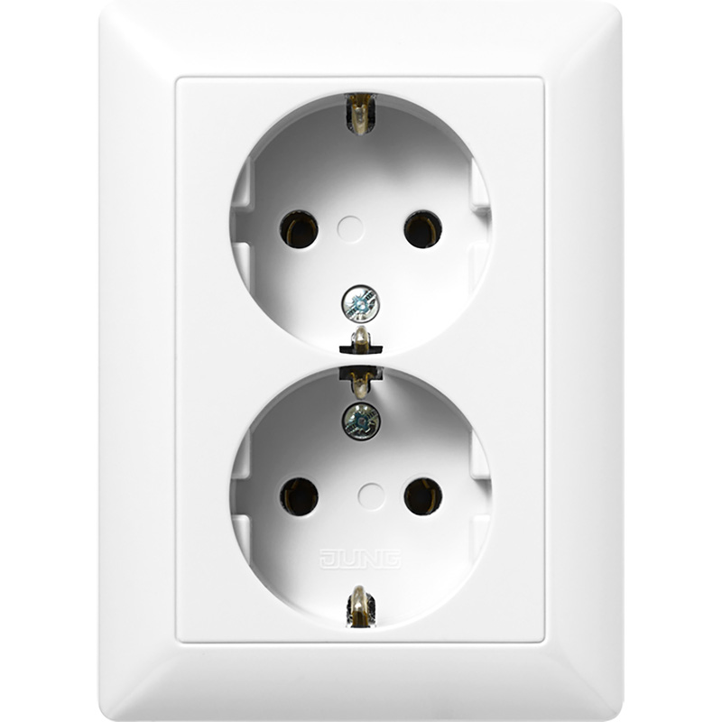 Jung AS500 wandcontactdoos RA dubbel inbouw Glanzend wit