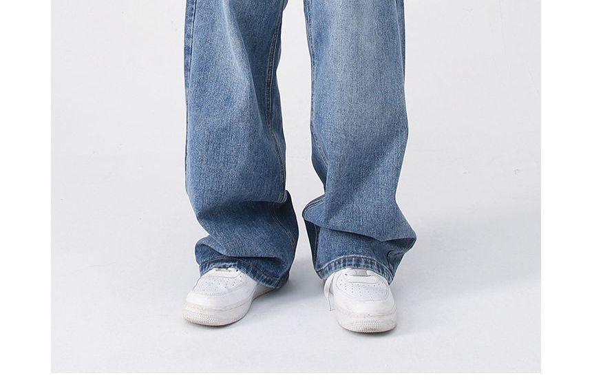 pinkdropper - Mid Rise Washed Wide Leg Jeans