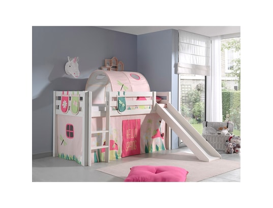 VIPACK - Lit mi-hauteur 90x200 avec toboggan sommier inclus et housse...