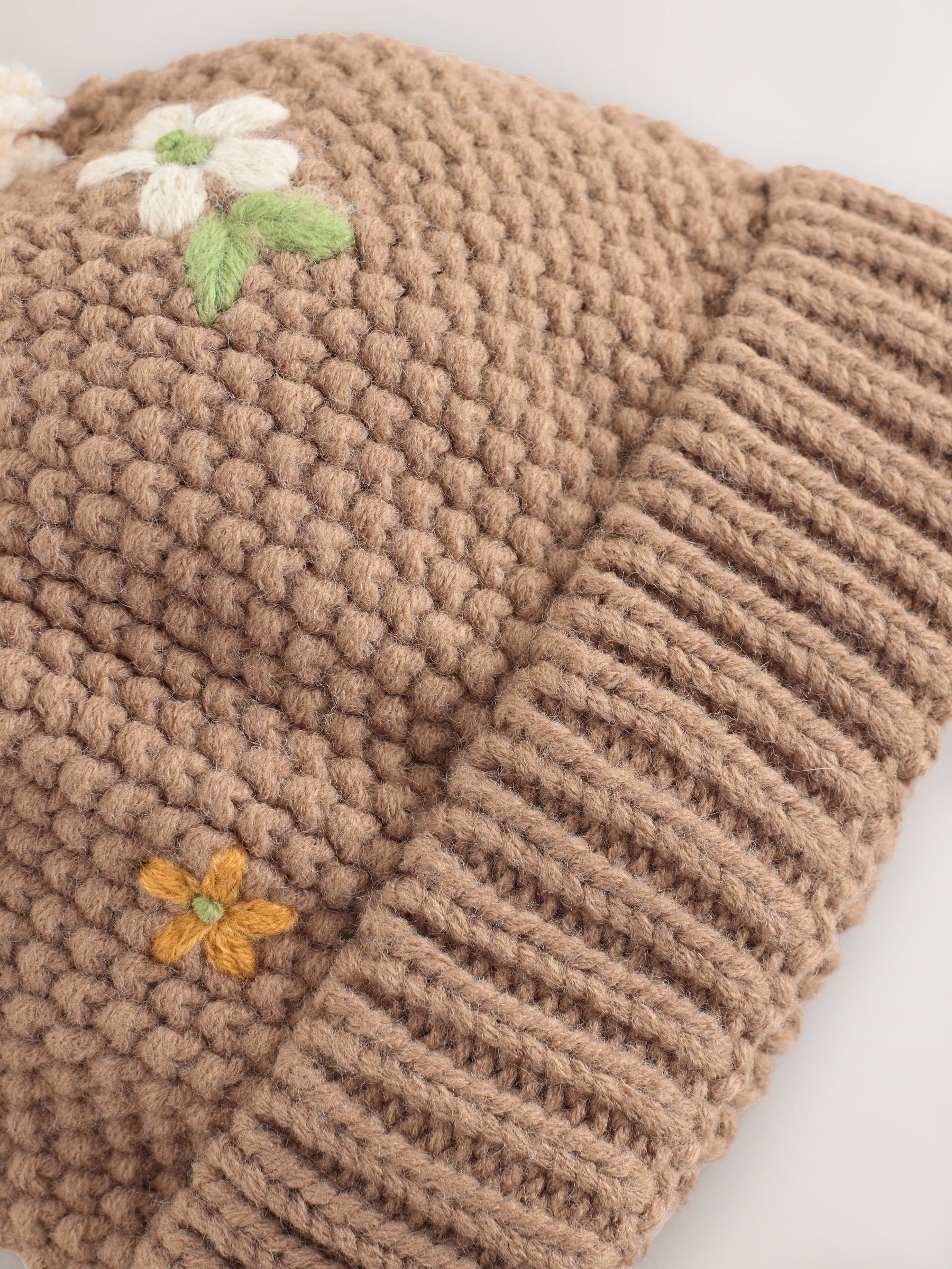 Chocoladebruin - Geborduurde beanie-muts (1-13jr)