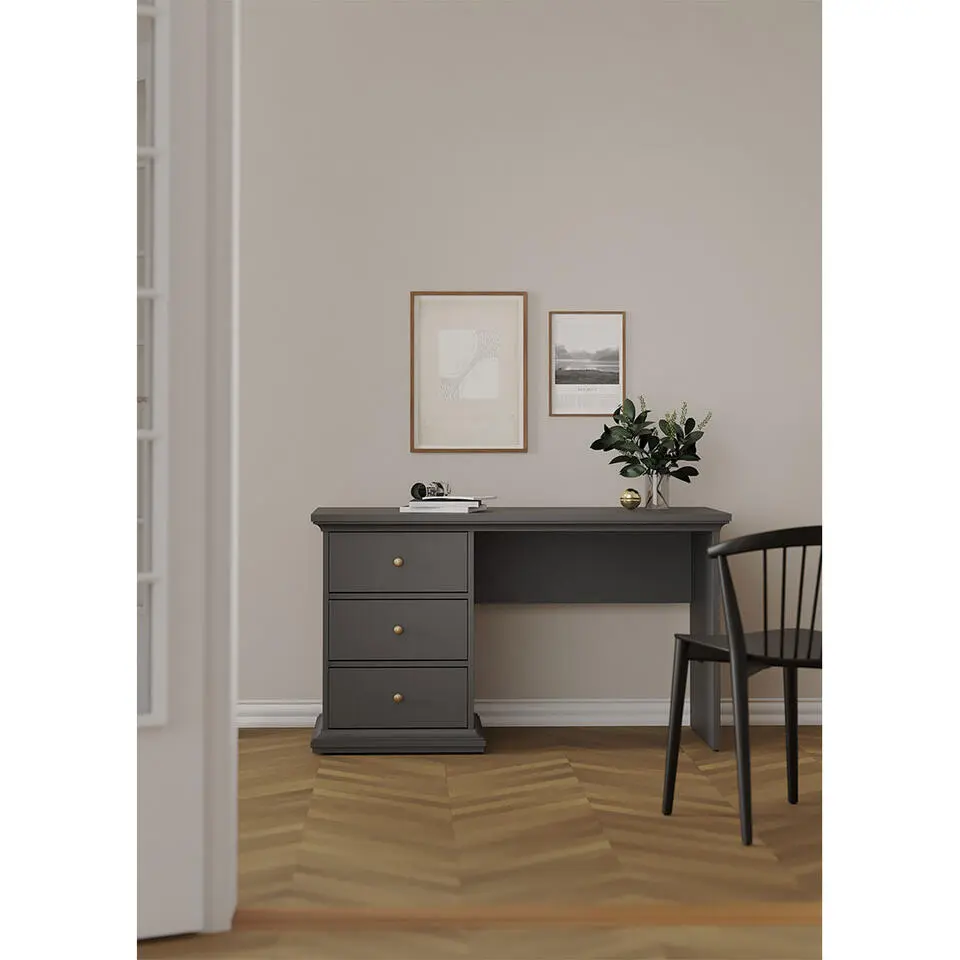 Hioshop Venedig bureau 3 lades mat grijs