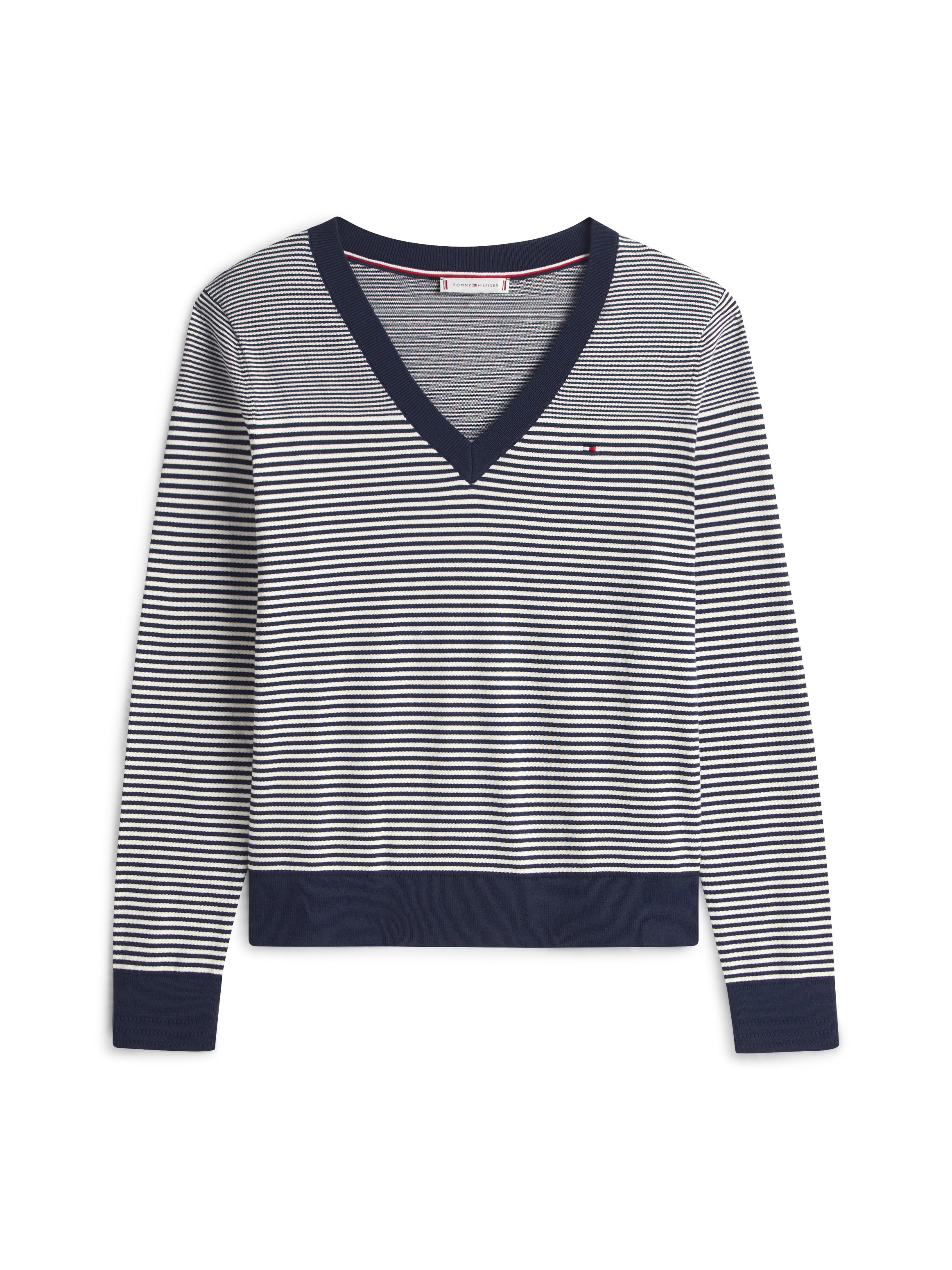 Tommy Hilfiger V-Ausschnitt-Pullover »CO JERSEY STITCH V-NK SWEATER mit V-Ausschnitt und Ripp«, Baumwollmischung