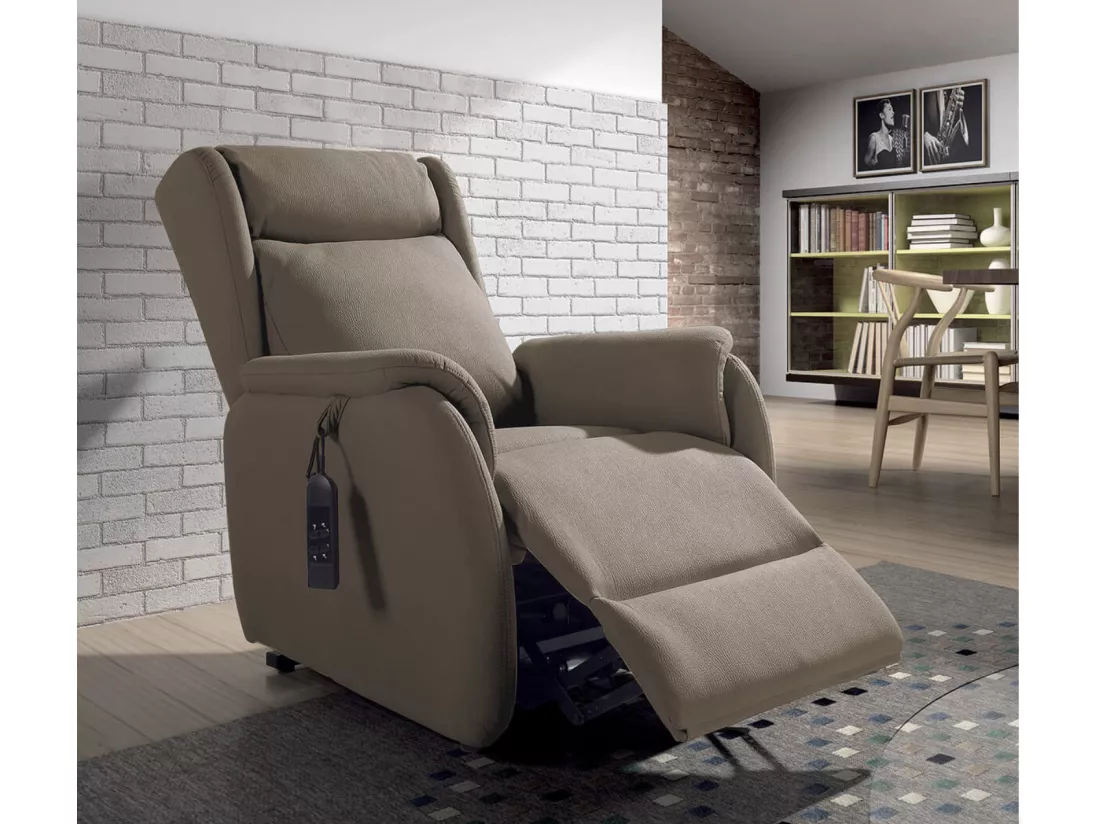 Fauteuil de relaxation et releveur 2 moteurs en nubuck 2 moteurs électriques Biza-Couleur Beige