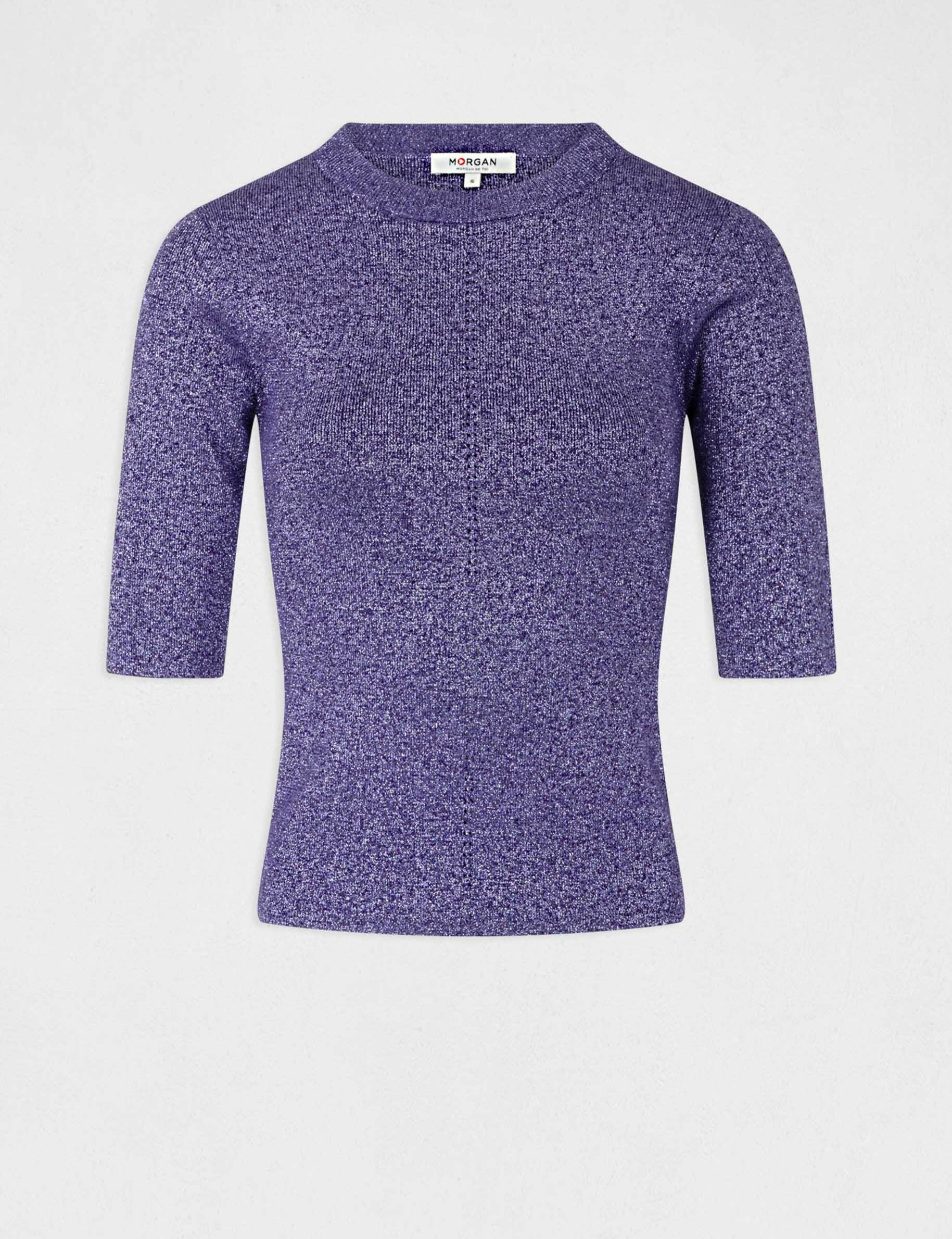 Pull manches courtes fils métallisés violet femme - violet