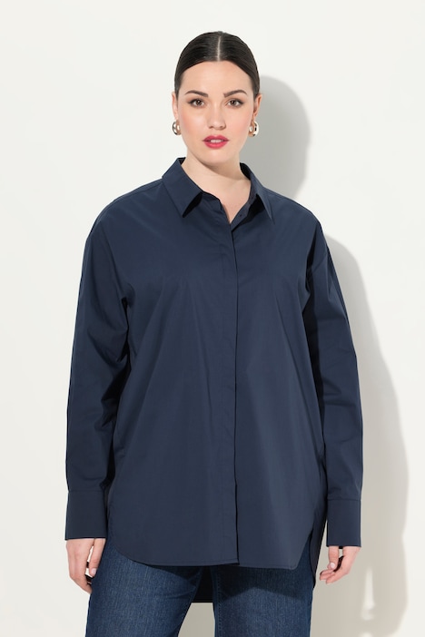 Hemdbluse, Perlmuttknöpfe, Oversized, Hemdkragen, Langarm