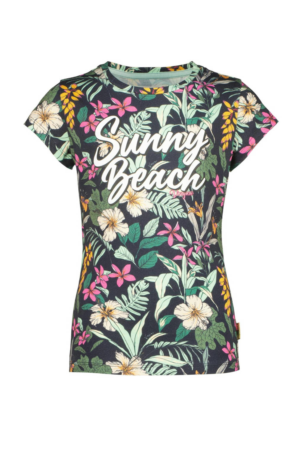 Vingino T-shirt met all over print donkerblauw/groen/roze