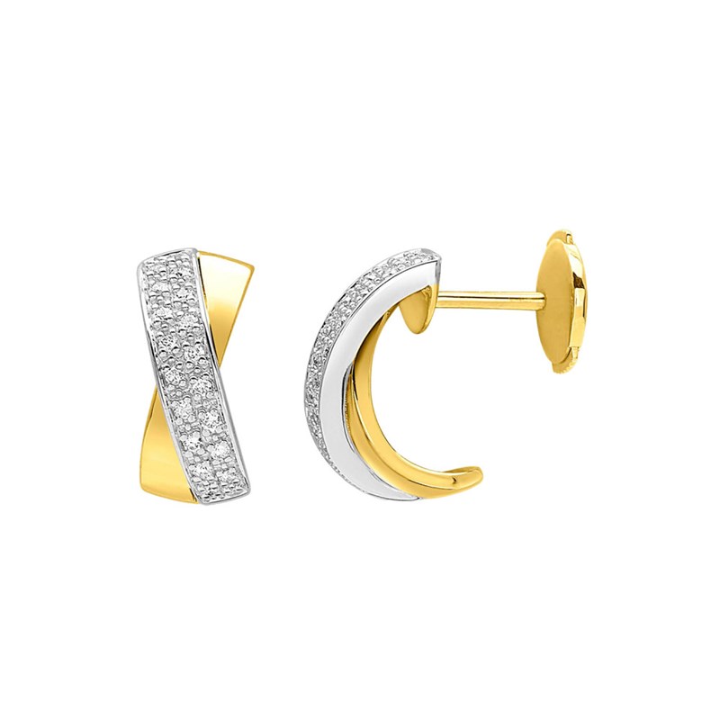 Créoles bicolores Femme - Or 18 Carats - Diamant 0,16 Carats