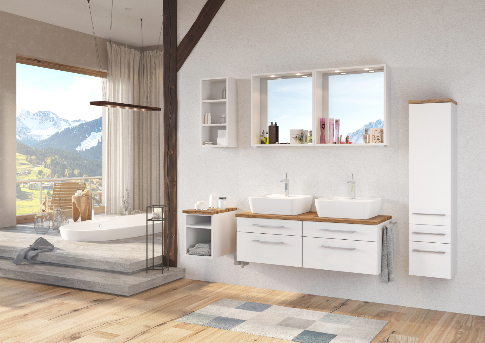 Waschtisch DAVOS - weiß - 2 Becken - 120 cm breit