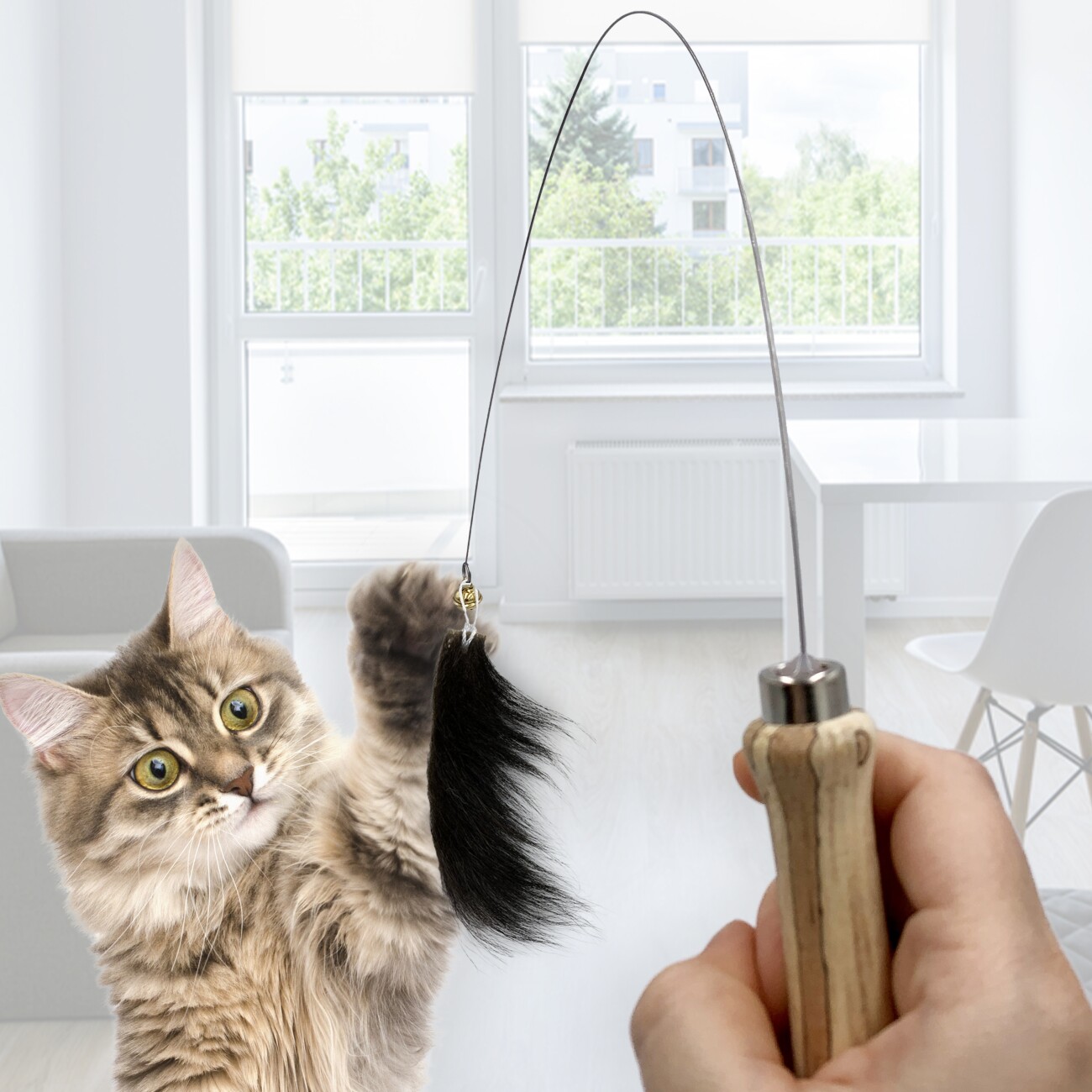 Kater Kasimir Katzenangel mit handgemachtem Anhänger aus echtem Ziegenfell