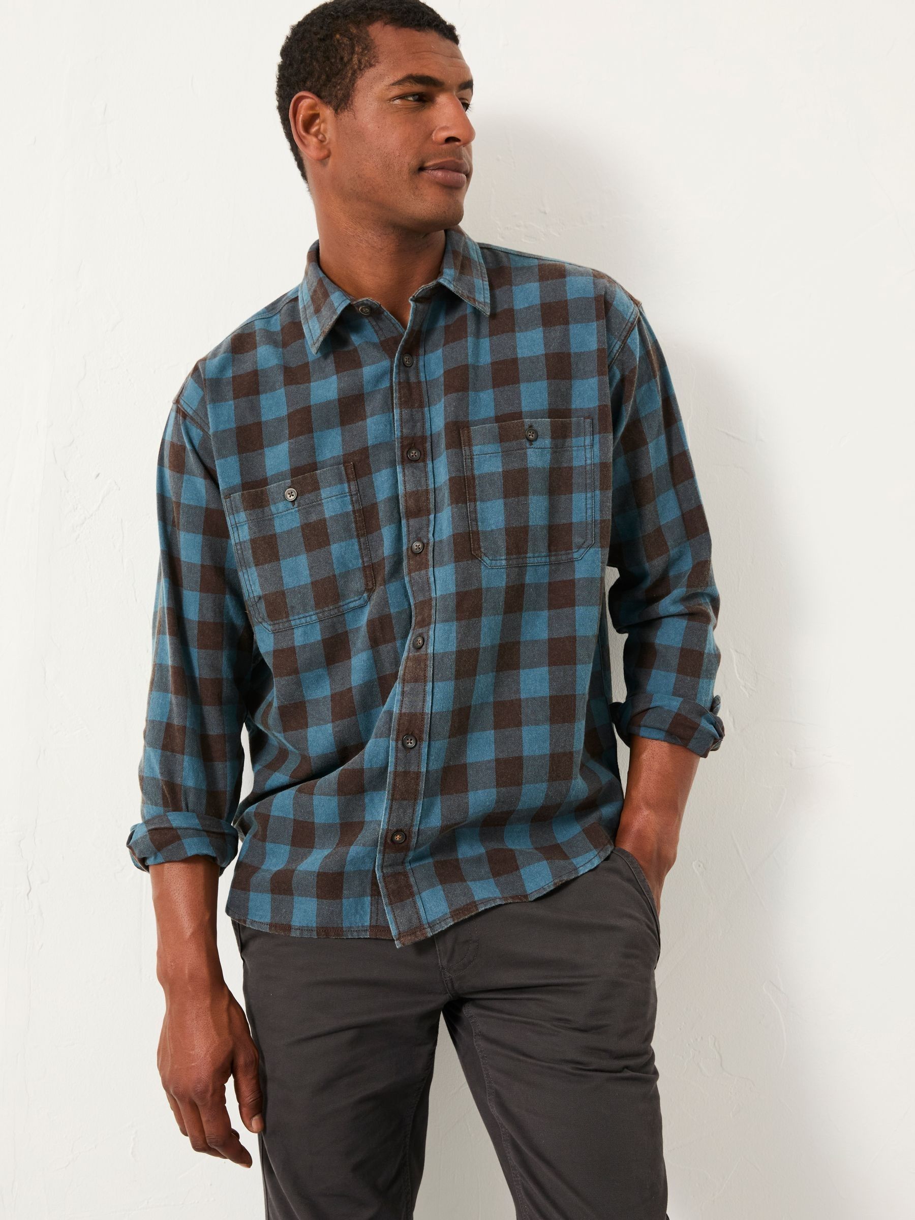 Normaal blauw - FatFace Long Sleeve Relaxed Fit Gingham Shirt