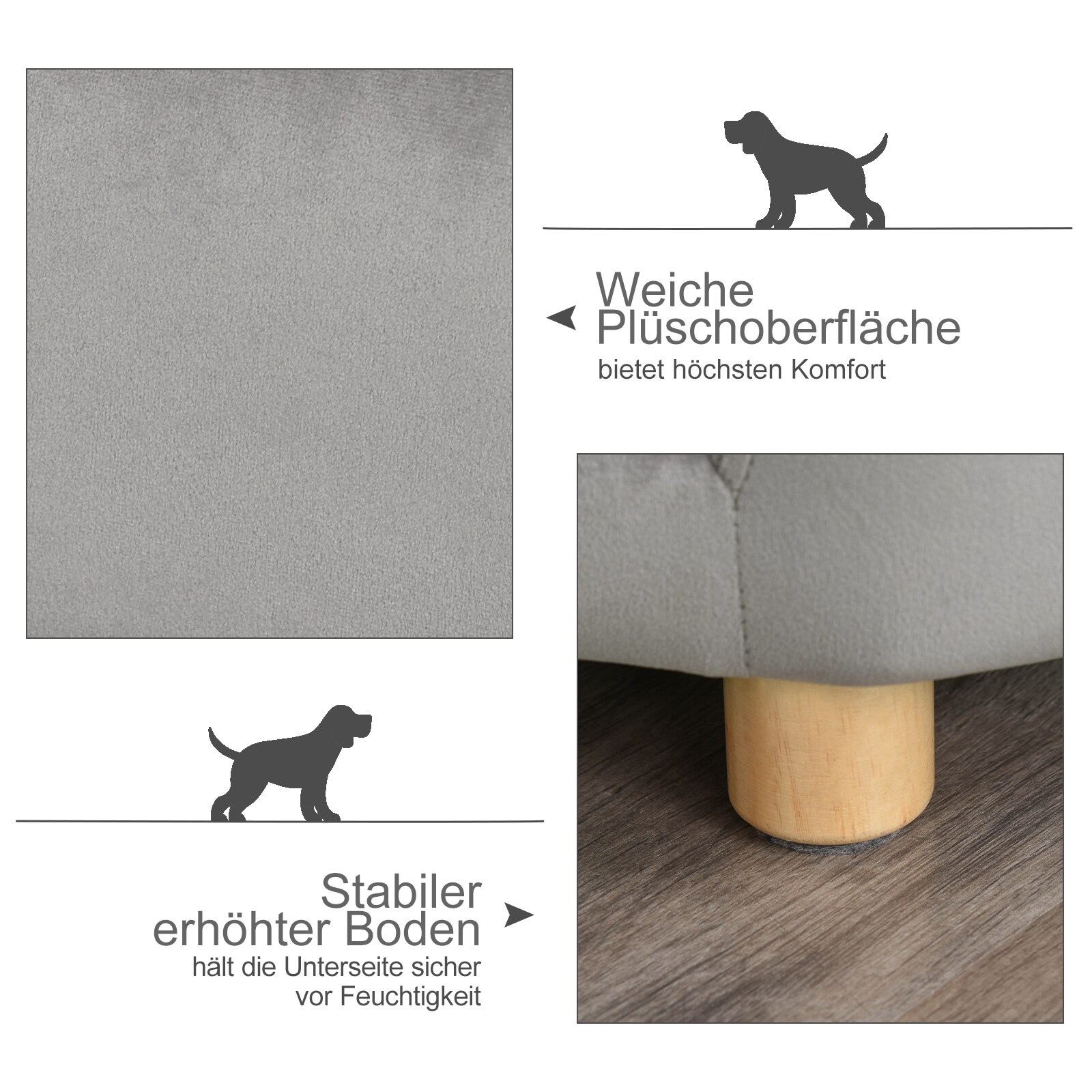 PawHut Haustiersofa für Hunde und Katzen hellgrau 86 x 55 x 33 cm