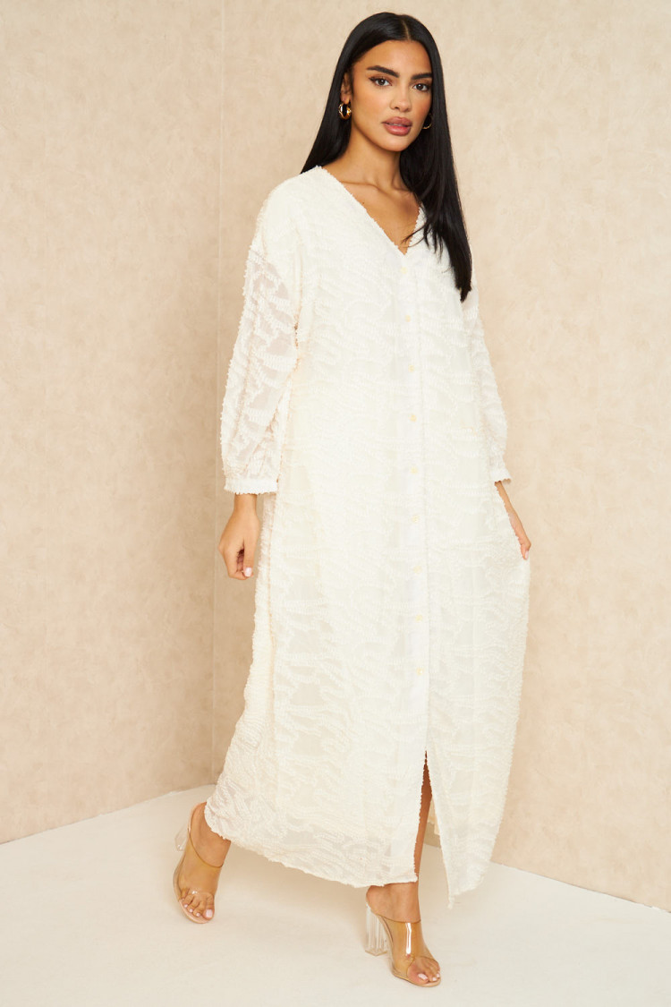 Robe gilet longue duveteuse écrue
