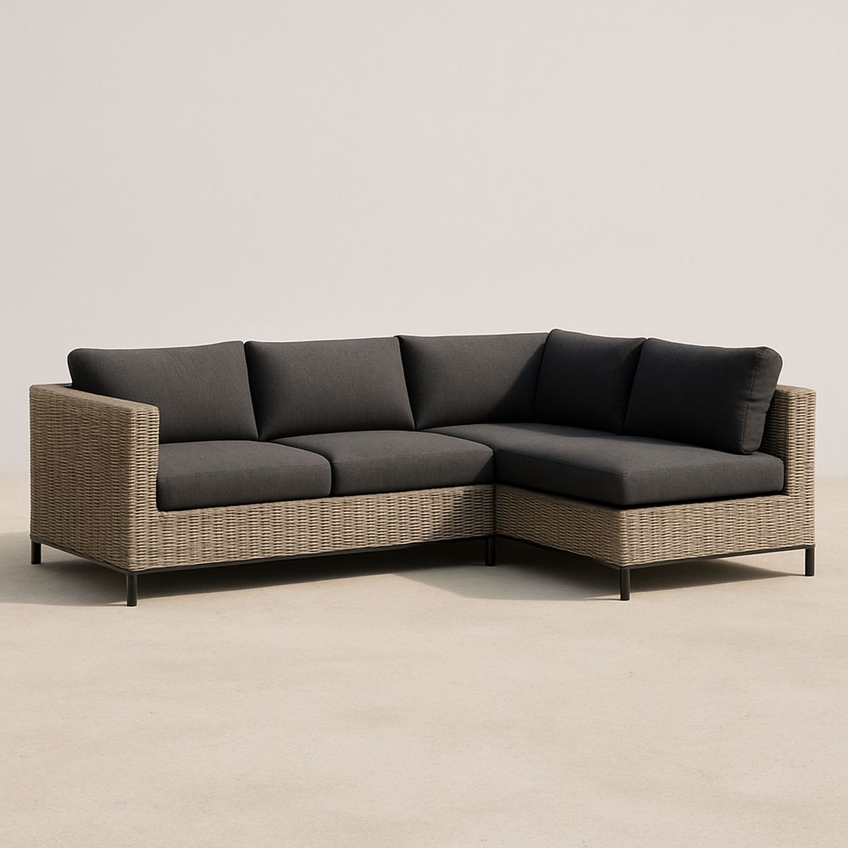 Ecksofa Set Polyrattan Beige Anthrazit 250x190x75cm