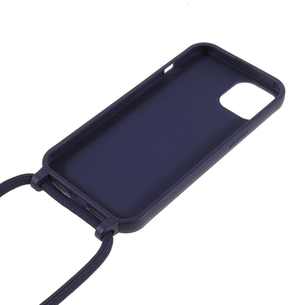 iPhone 13 Necklace Gummi Case Hülle   Handykette (150cm) - Blau / Silber