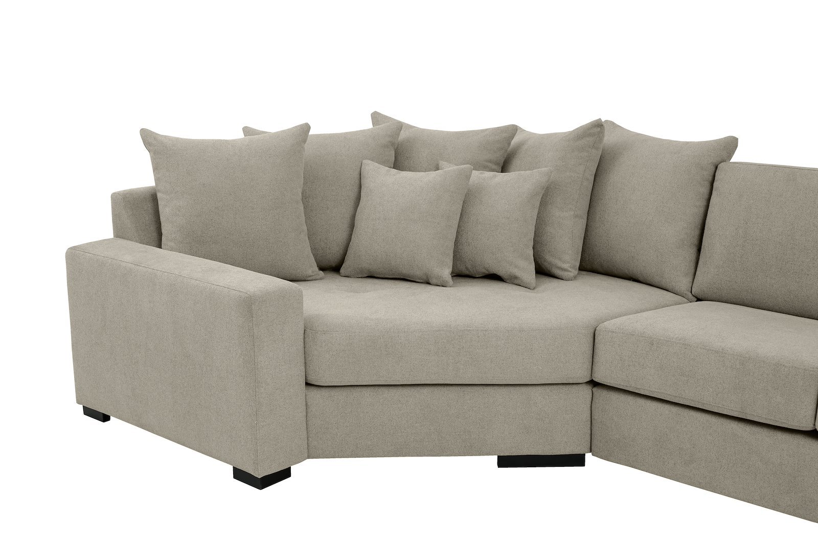 Modern Living U-sofa Cosy Corner venstre og 2-seter med sjeselong høyre.Tekstil Brooklyn 14 Latte med Arm A og ben 2 sortbeiset eik.