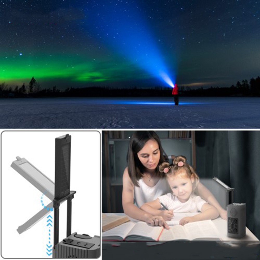 (16x6cm) 2000mAh 5in1 Outdoor Kurbel Radio mit WB/AM/FM / USB Powerbank / Solar Taschenlampe / SOS Alarm / LED Leselampe - Grau