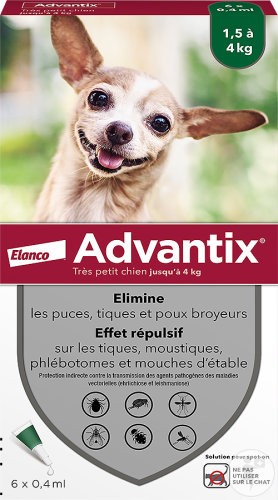 Advantix Très Petit Chien Anti-Puces Et Anti-Tiques 1,5-4kg 6 Pipettes