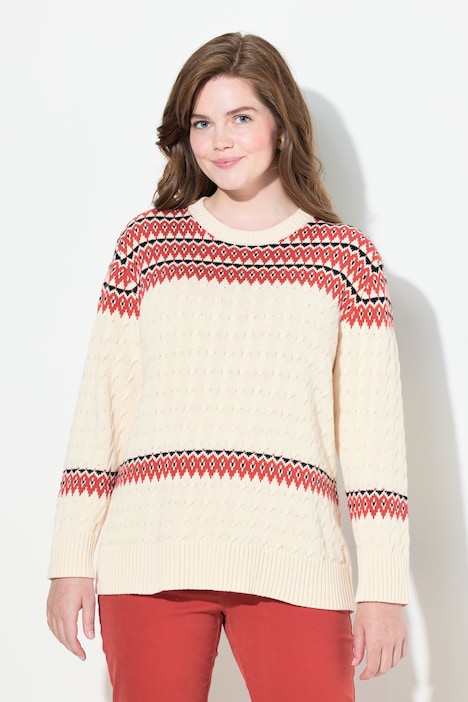 Pullover, Fair Isle, Rundhals, Langarm, Biobaumwolle