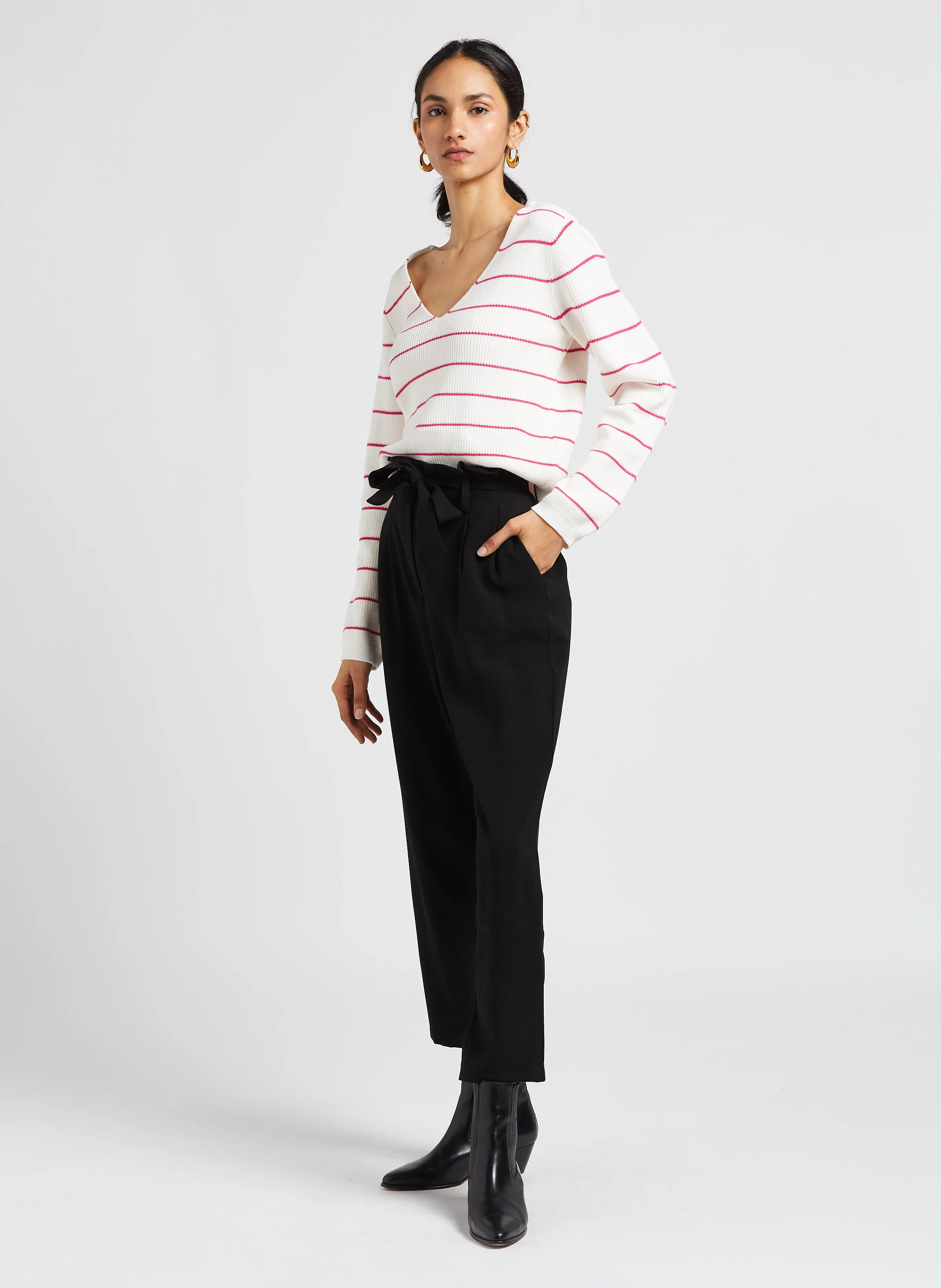 Pull col bateau rayé en coton | Blanc