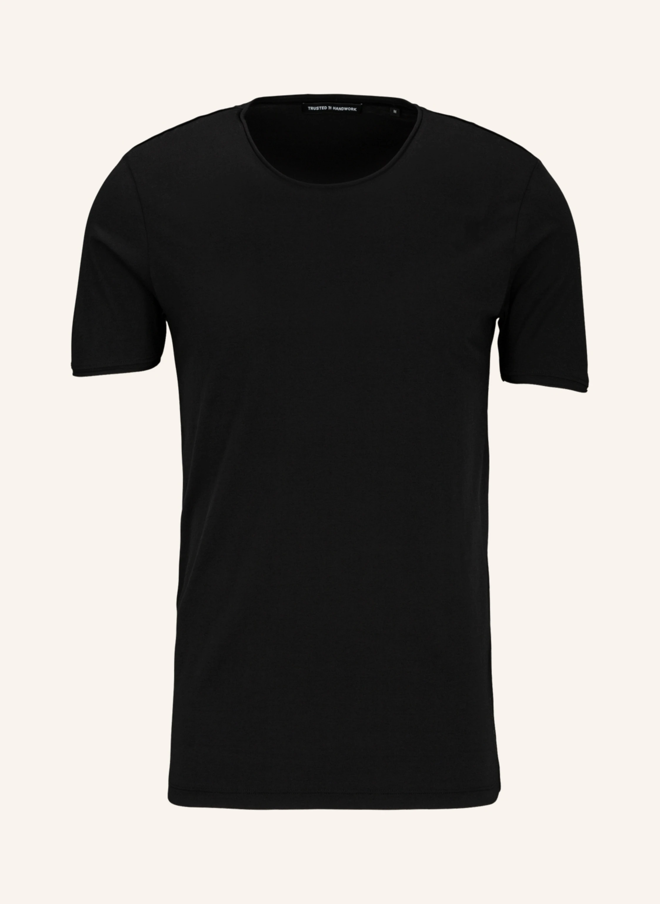 TRUSTED HANDWORK Round Neck 1/2-Sleeve T-Shirt with Roll Edge