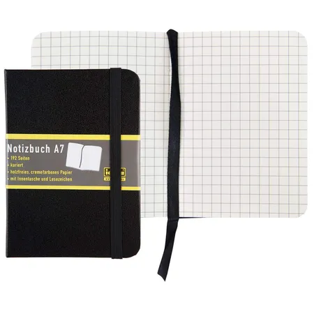Idena Notizbuch A7, 192 Seiten, schwarz, kariert