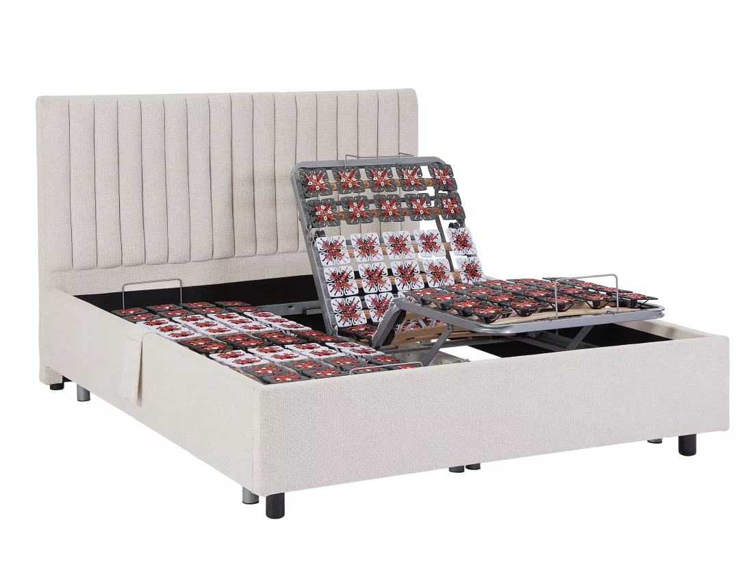 Lit électrique de relaxation déco tout plots + matelas ressorts ensachés et mémoire de forme - 2 x 70 x 190 cm - Tissu - Beige - ANTALISA de YSMÉE