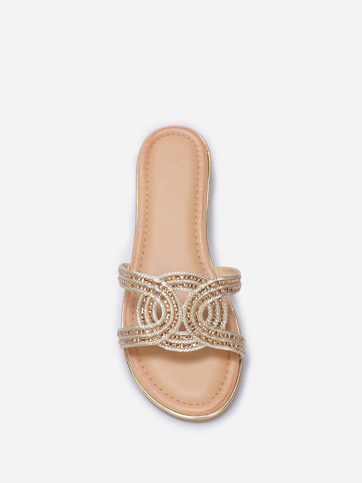 Mules avec brides entrecroisées à strass- Beige