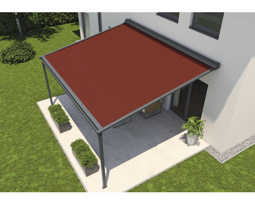 SOLUNA Pergola met stoffen dak 4x3, stofdesign 320961, frame RAL 7016 antracietgrijs, aandrijving links inclusief motor, wandschakelaar (wandmontage)