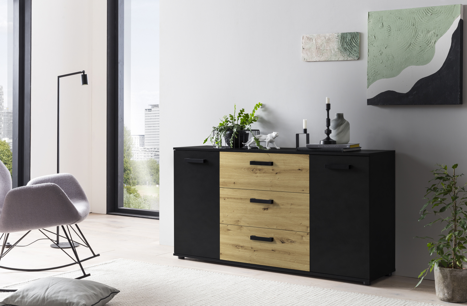 Sideboard DUO 084 - Artisan Eiche - schwarz - 150 cm