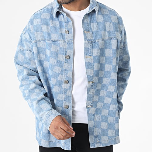 Veste Jean A Carreaux Bleu Denim